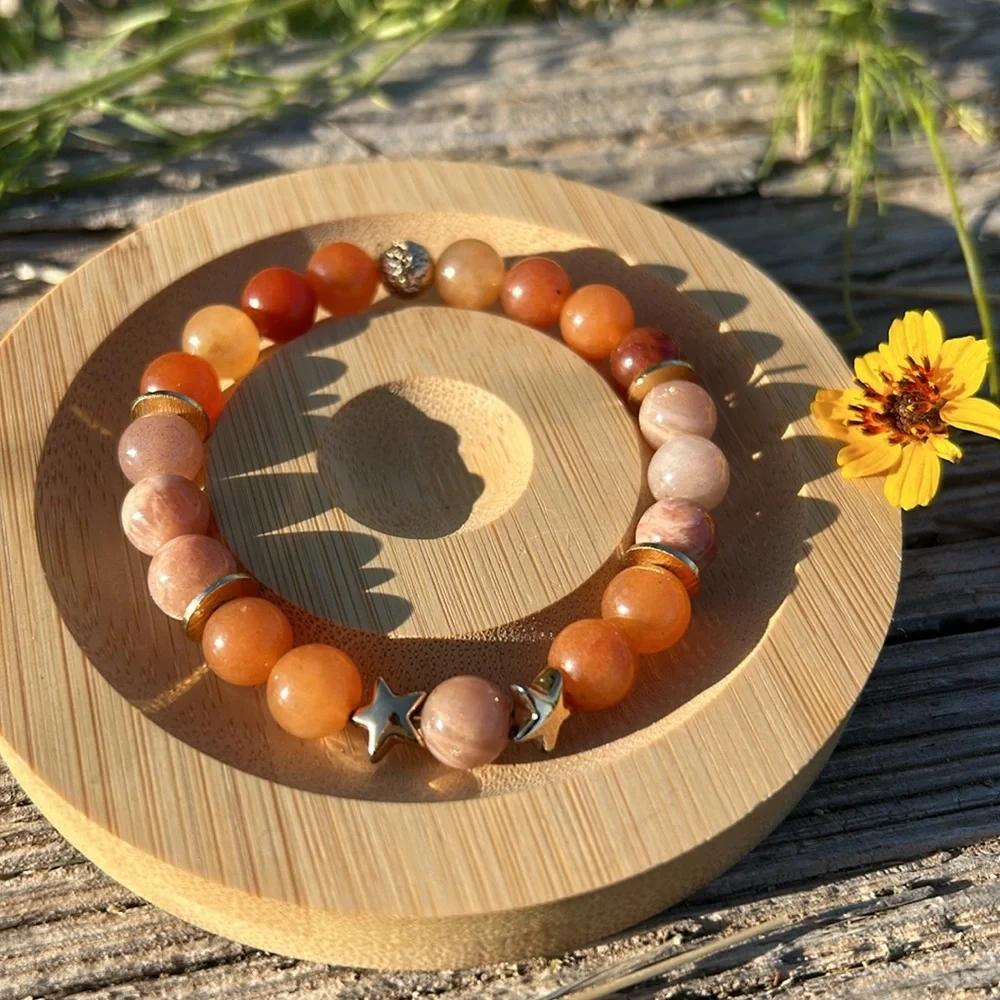 🧡 Handmade Orange Agate + Peach Moonstone + Hematite Bracelet ✨